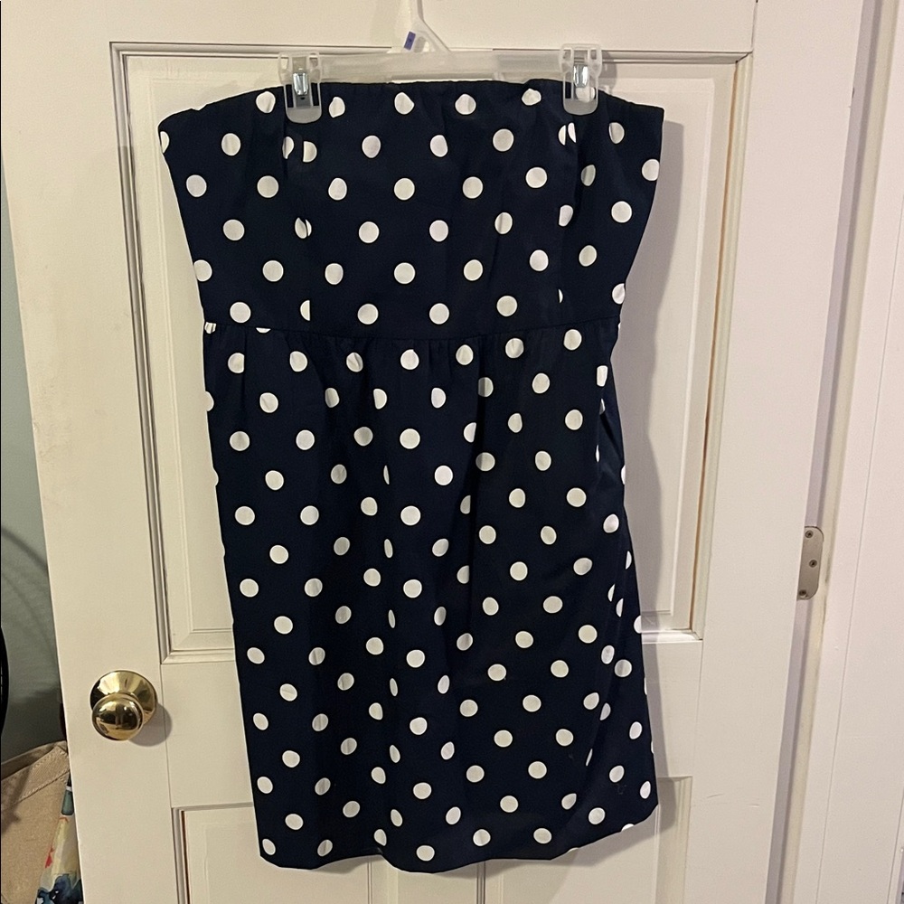 Polka Dot Strapless Dress- Navy and White